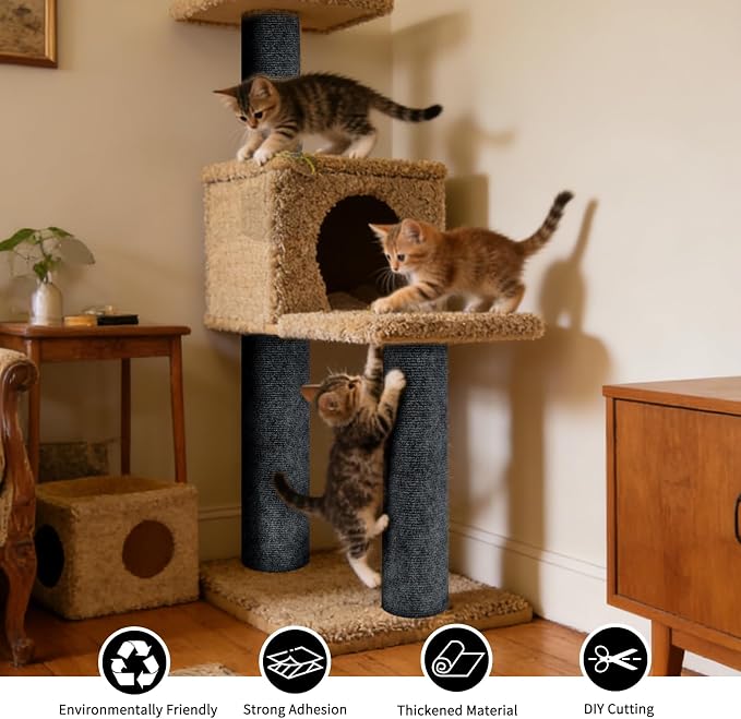 2 Pcs Dark Grey Cat Scratch Mat, 78.7"x15.8" Self-Adhesive Cat Carpet, Trimmable DIY Cat Scratch Pad for Furniture, Couch Protector from Cats, Sofa Protector for Cats, Wall, Cat Tree Replacement Post