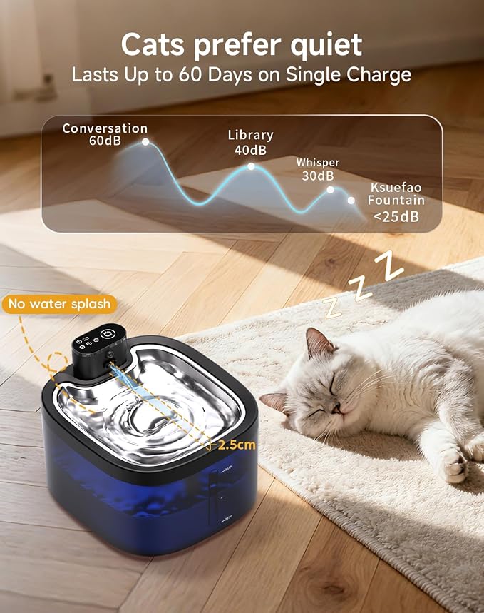 Cat Water Fountain Cordless: Battery Operated 118oz/3.5L Pet Water Fountain for Cats Indoor with Motion Sensor, Cat Drinking Fountains with Stainless Steel Tray, Ultra Quiet, Easy-to-Clean