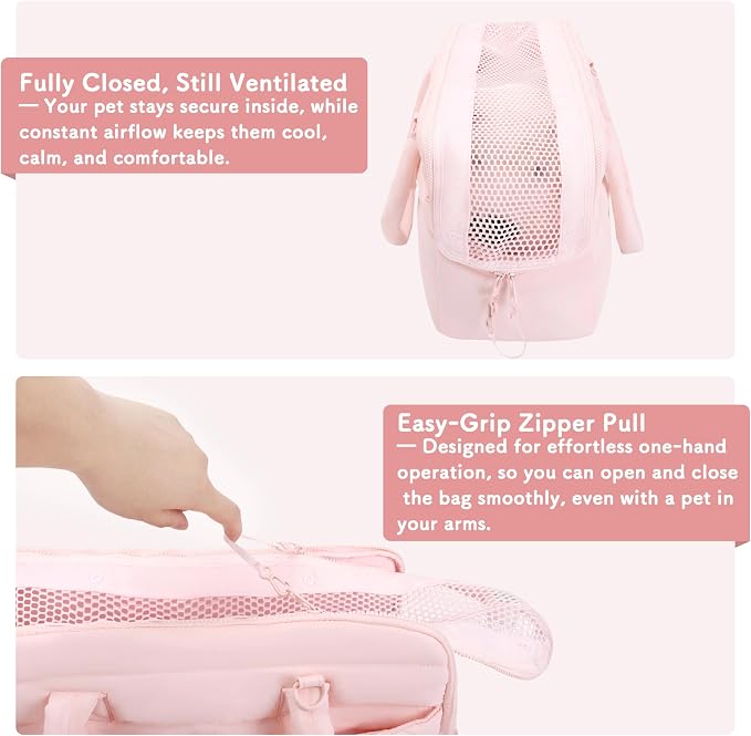 Dog Purse Carrier for Small Dog Cat Rabbit up to 13 lbs, Lightweight Portable Soft Sided Pet Purses, Quilted Puffy Tote Puppy Carrier with Large Pockets for Hiking, Travel, Vet Pink