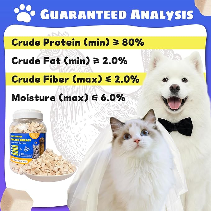 Freeze-Dried Chicken Breast Treats for Dogs & Cats | All Natural, High Protein, Premium Single-Ingredient Nutrition | Ideal Training Treats & Food Topper | 10.58 oz