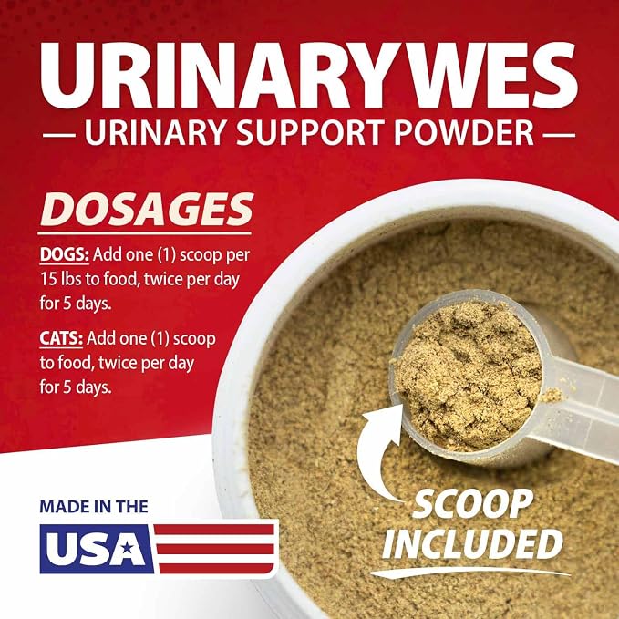 Jeffers Pet UrinaryWes Urinary Support Powder for Dogs & Cats, D-Mannose & Cranberry Supplement for Urinary Tract & Bladder Health, Kidney Support, UTI Prevention, Chicken Flavor Food Topper – 45 g