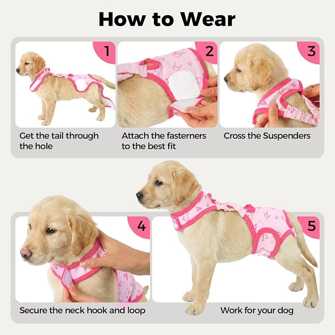 Lelepet Dog Diapers Female,Washable Reusable Dog in Heat Diaper,Leakproof Doggie Diapers for Female Dogs with Suspenders,Adjustable & Absorbent Pet Sanitary Pants for Period,Incontinence & Training
