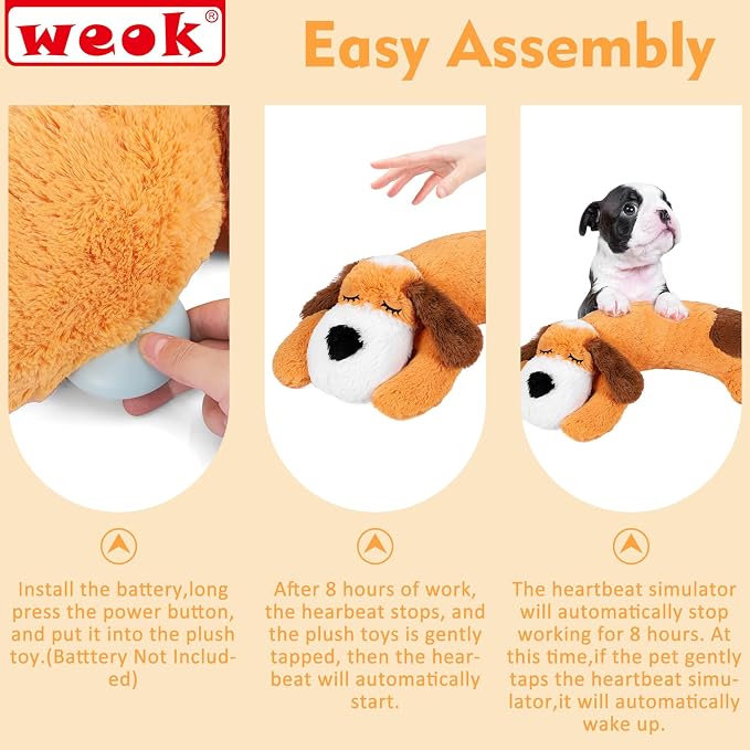 WEOK Heartbeat Puppy for Dogs-for Separation Anxiety Relief, Heartbeat Stuffed Animal Anxiety Calming Behavioral Aid Plush Toy for Dogs Cats Pets
