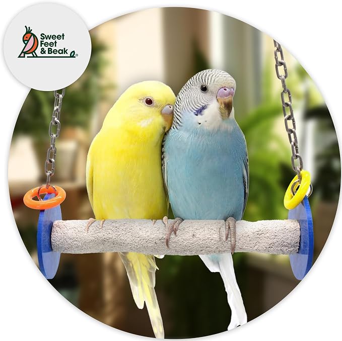 Sweet Feet and Beak Roll Bird Swing - Perch Bird Toys Trims Nails and Beaks, Safe and Non-Toxic Bird Cage Accessories for Small and Large Birds, Swinging Toys Birds Will Love, XL 11 Inches - Blue