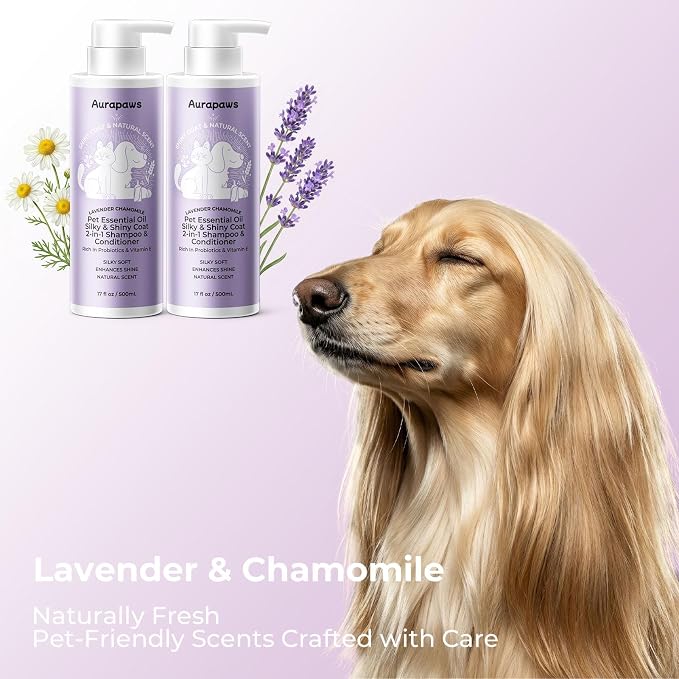 Probiotic Dog Shampoo and Conditioner with Ceramides NP & Vitamin E, Detangling Puppy Shampoo for Dogs with Curly Wavy Coats Cleans, Moisturize, Lavender & Chamomile Scent, 17 oz(Pack of 2)