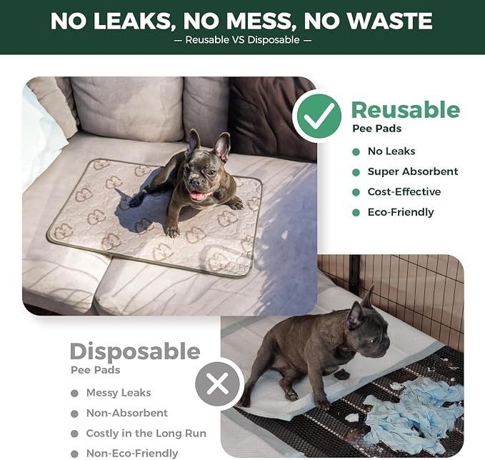FXW Washable Pee Pads for Dogs, Leak-Proof & Non-Slip, Specifically Designed for 30inch Cages, 18" x 29" Rectangle, Khaki, 1 Pack