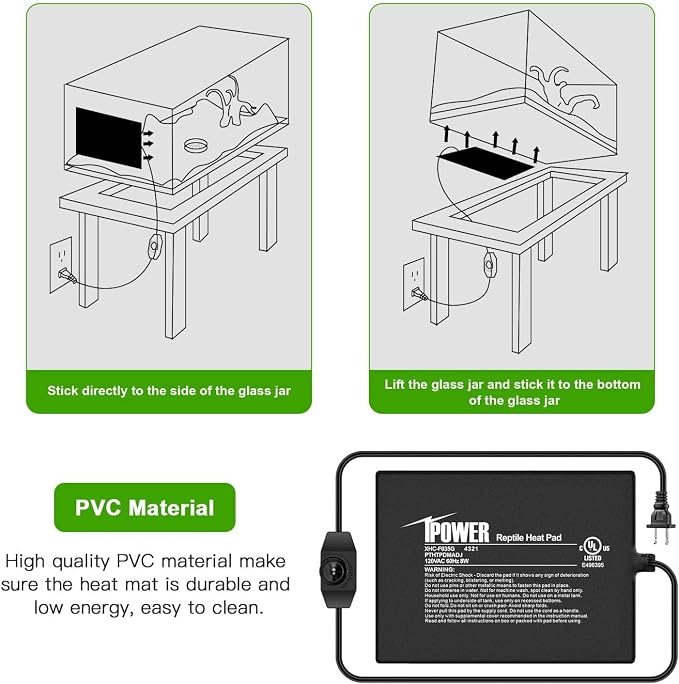 iPower 6 by 8 Inch Reptile Heating Pad with Temperature Adjustable Controller Knob, Under Tank Warmer Terrarium Heat Mat for Reptiles and Amphibians
