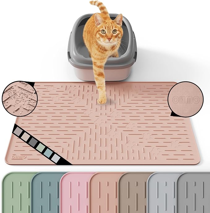 Cat Litter Mat Large Trapping Mat Premium Silicone Rubber 23.5x16 Coral, Waterproof and BPA Free Kitty Litter Box Mat, Easy to Clean and Keeps The Floor Tidy