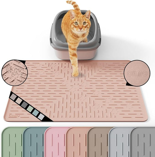 Cat Litter Mat Large Trapping Mat Premium Silicone Rubber 23.5x16 Coral, Waterproof and BPA Free Kitty Litter Box Mat, Easy to Clean and Keeps The Floor Tidy