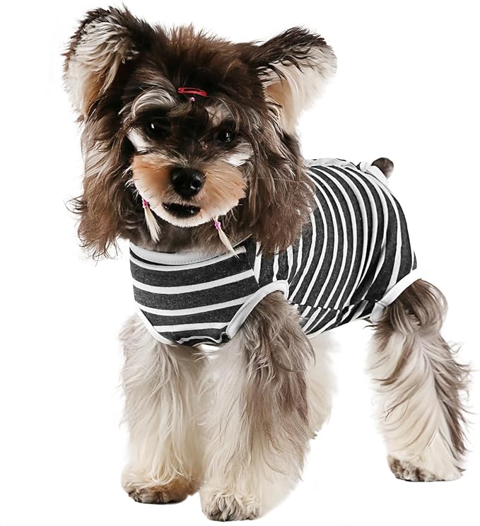 Etdane Dog Diapers Sanitary Panties Physiological Period Shirts Surgical Recovery Suits for Male and Female Dogs (Medium, Gray White Stripe)