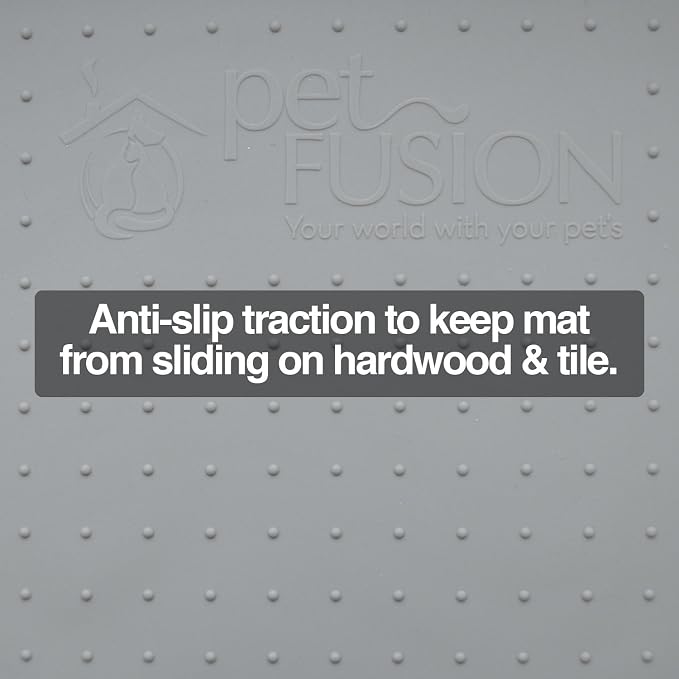 PetFusion Toughgrip Large Plus Dog Food Mat [Just The Right Size Before Getting Too Big @ 27.5 x 17.5]. Waterproof, Extra Tough FDA Grade Silicone, Grey