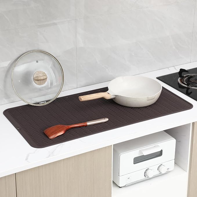 MicoYang Silicone Dish Drying Mat for Multiple Usage,Easy clean,Eco-friendly,Heat-resistant Silicone Mat for Kitchen Counter or Sink,Refrigerator or Drawer Liner Coffee 5XL 36inches x 18inches