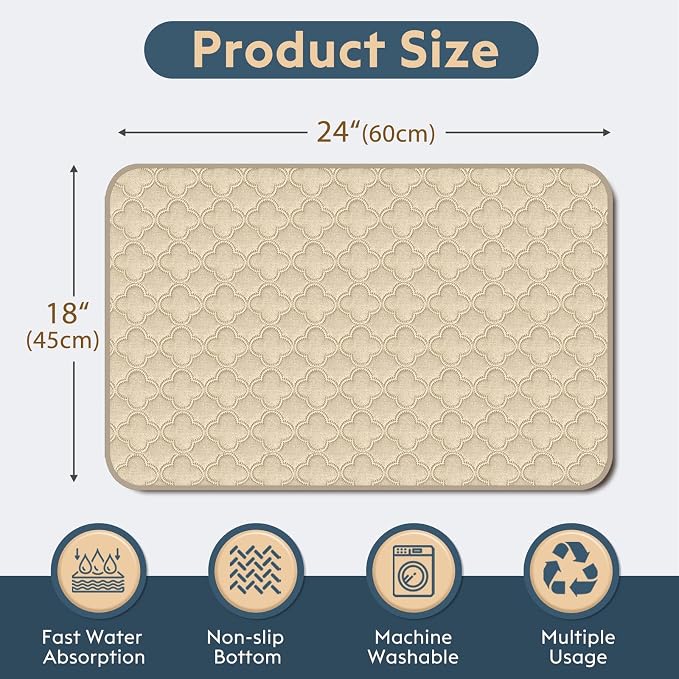 FunFurry Washable Pee Pads for Dogs - 4 Pack Reusable Pee Pads，Waterproof Puppy Pads，Pet Training Pads，Super Absorbent with Dog Paw Shape Non-Slip Backing (Cream, 18" X 24" - 4 Pack)