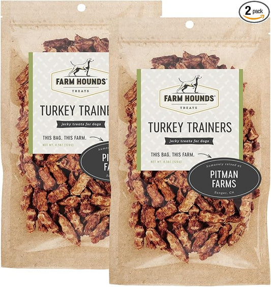 Farm Hounds - Turkey Trainers - Premium Natural Jerky for Dogs - 100% Humanely Raised Turkey - Easy-Break - Great for Training & Treats - No Added Fillers - Made in USA - 4.5 oz - 2 Pack