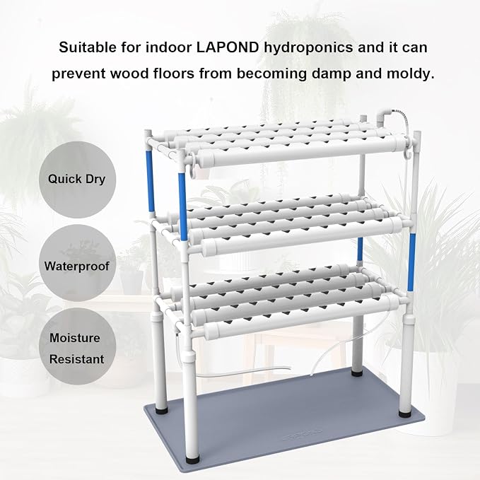 Silicone Waterproof Mat for Hydroponics Growing System Indoor,Water Bucket Mat,Easy to Clean and Non-Slip,43.3 x 23.6 Inches,Gray
