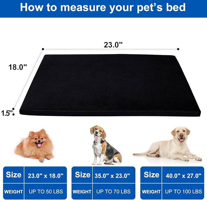 Indestructible Dog Beds, Enhanced Quilted Chew Proof Dog Crate Pad for Aggressive Chewer, Washable Cover Dogs Mat for Crate, Non-Skid Kennel Pad, Durable Pet Bed for Puppy (Black, 23"x18")