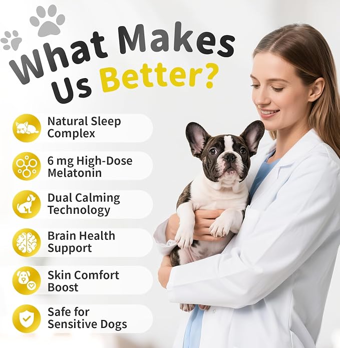 Melatonin for Dogs - Advanced Dog Calming Chews for Restful Sleep & Emotional Support, Calming Treats for Dogs Relaxation, Stress Anxiety Support - Separation, Thunder, Fireworks, Bacon Flavor, 90Ct