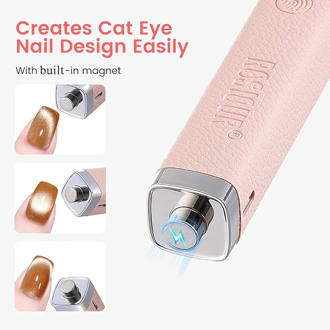 Handheld Mini UV Light for Nails: Flash Cure UV Led Nail Lamp with Cat Eye Magnet- Hand Held Fast Dry Single UV Lamp Pen with Auto Sensor for Manicure Home Salon (Pink)