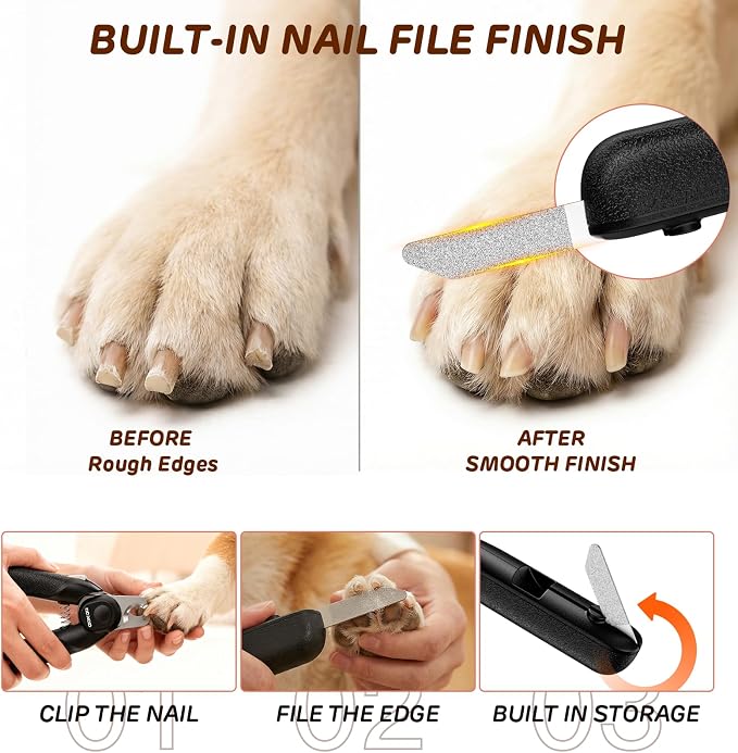 Dog Nail Clippers & Cat Nail Clipper, Pet Nail Trimmer with 2 LED Lights,Safety Side Lock, Nail File and Anti-Slip Handles, Dog Nail Grinder Quiet for Large Medium and Small Dogs & Cats