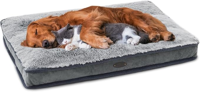 Dog Bed for Extra Large Dogs Breeds, Deluxe Plush Dog Crate Beds, Comfy Kennel Pad, Pet Sleeping Mat, Waterproof, Removable and Machine Washable Cover & Non-Slip Bottom, 46"X30" Grey