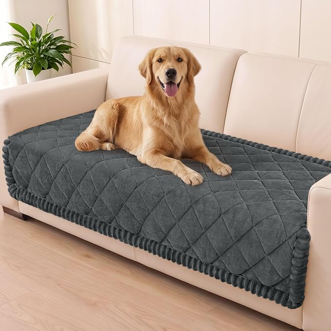 Smiry Couch Cover for Dogs, Non Slip Washable Pet Sofa Protector for Large Dogs, Cats, Fuzzy Plush Sofa Covers for 2 Cushion Couch, Against Fur, Dirt & Scratch Resistant, Dark Grey, 35.4"×63"