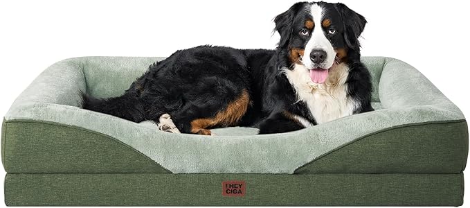 EHEYCIGA Orthopedic XL Dog Bed for Large Sized Dog, 42x30 Inch Extra Large Memory Foam Dog Couch Bed with Sides, Waterproof Liner & Washable Removable Cover, Green