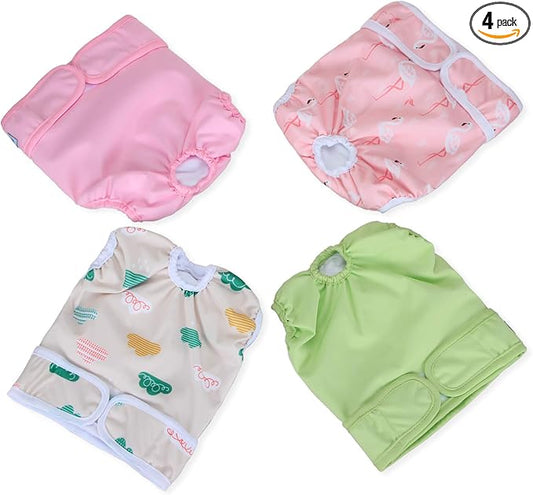 Teamoy Female Dog Diapers for Heat 4-Pack, Reusable Dog Period Diaper Wraps for Incontinence, Training & Housebreaking,M