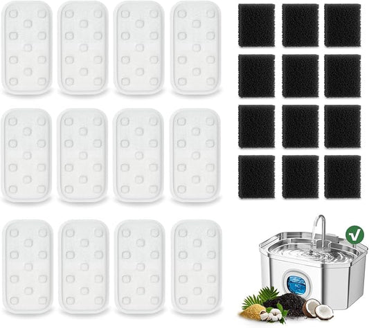 24 Pack Replacement Filters/Sponges (12+12) - Individually packaged-Applicable to APAUK Cat Water Fountain Stainless Steel (APFSS-3201)