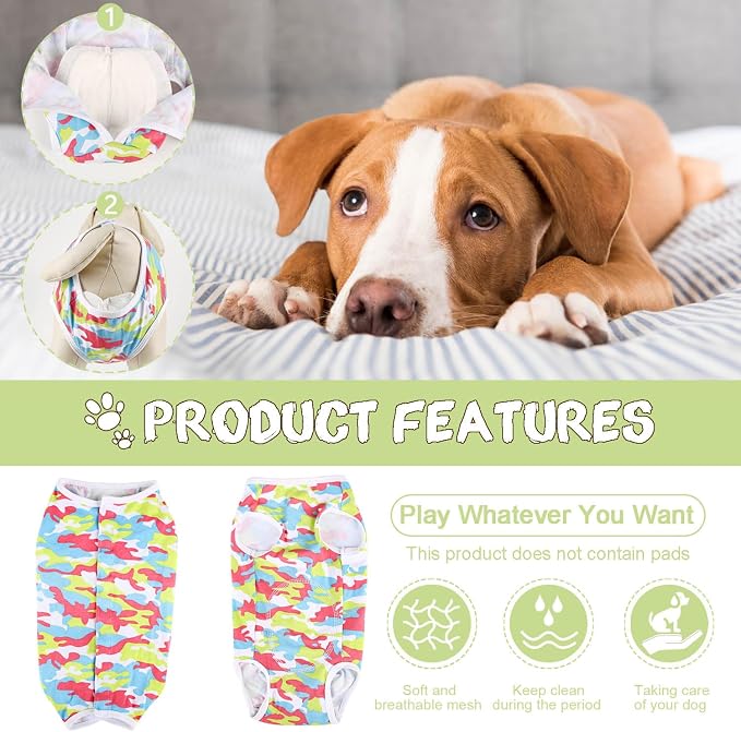 Etdane Dog Diapers Sanitary Panties Physiological Period Shirts Surgical Recovery Suits for Male and Female Dogs Camo/Medium