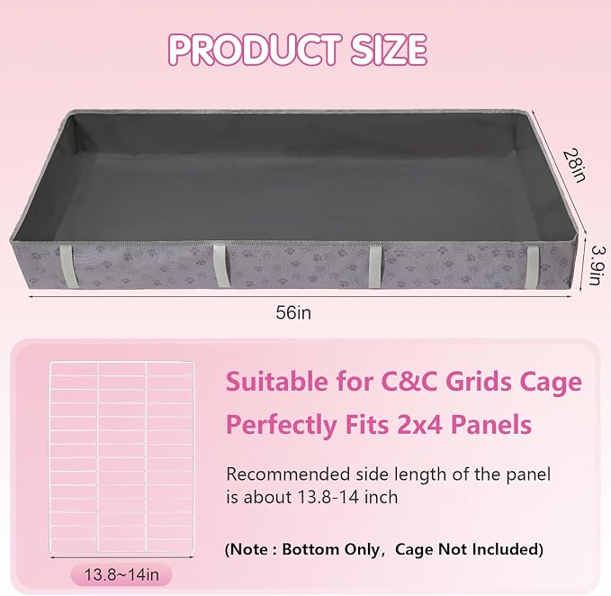 Funfurry Waterproof Guinea Pig Cage Liner,Washable Tarp Bottom Base,Cage Liners for Small Animals,Hamster Chinchilla Hedgehog Ferret Rabbit. (Dark Grey-Paw, 28" X 56")
