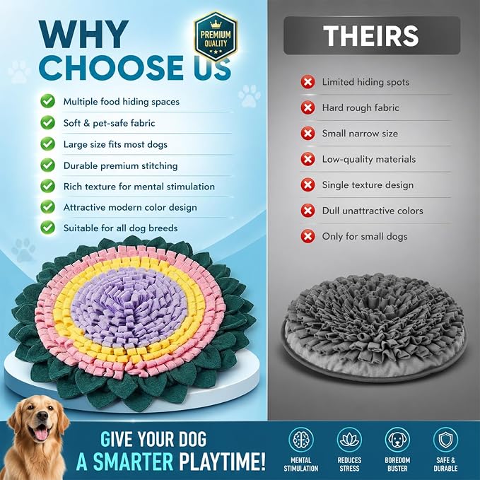PET ARENA Snuffle Mat for Dogs - Adjustable Interactive Puzzle Toy (Green, Pink, Yellow, Purple)