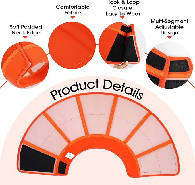 Soft Dog Cones for Small Dogs, Comfortable Post Surgery Protection Recovery Shield, Anti-Licking Pet Neck Guard for Surgery, Spay, Injury, Skin Treatment, Elizabethan Collar, Orange, Size S