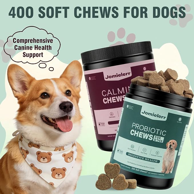 Probiotic for Dogs & Calming Chews for Dogs Bundle, 400 Ct Dog Probiotic Supports Digestive Health & Immunity, Dog Calming Treats for Anxiety Relief, Stress, Thunder, Barking