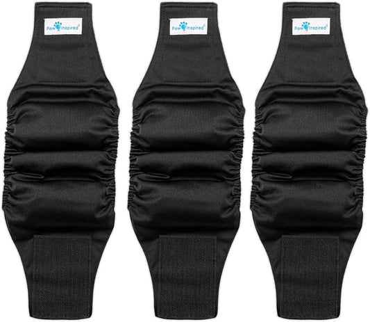 Paw Inspired Belly Band Male Dog WRAP Washable, Black, Black Lining, Small, 3 Count
