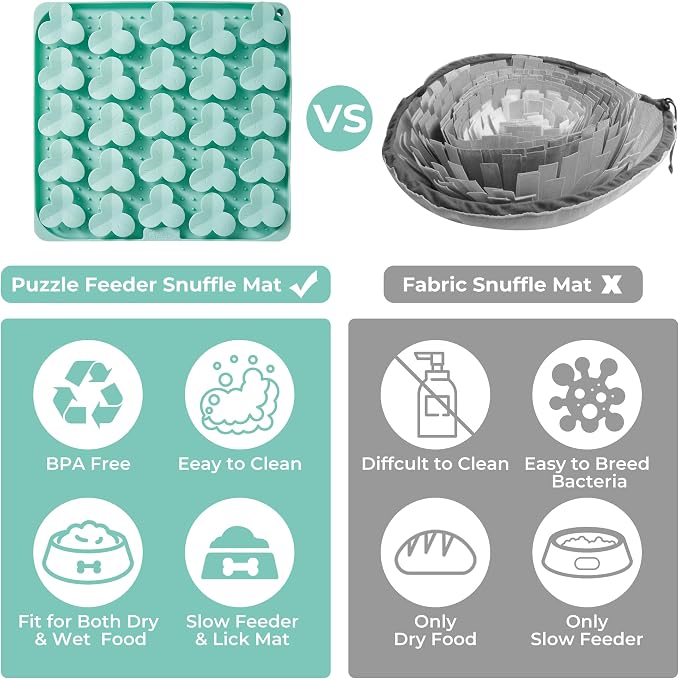 Puzzle Feeder Snuffle Mat for Dogs, Lick Mat for Dogs to Slow Down Eating, Dog Puzzle Toys for Large and Medium Breed Dogs, Silicone Dog Bowls for Dry, Wet, Raw Food, Green