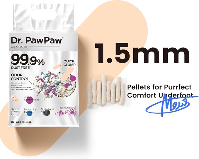 Tofu Cat Litter, Dr. PawPaw Clumping Cat Litter, Jasmine Scent 18 lb (3 x 6 lb Bags), Dust-Free Keep Kitty Tidy, Superior Odor Control Keep Step Fresh