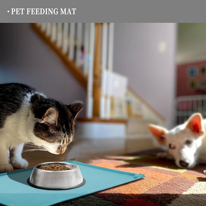 Reopet Silicone Pet Feeding Mat - Waterproof & Non-Slip Dog Cat Placemat | High Raised Edges Prevent Food & Water Spills to Protect Floors, Easy to Clean, Fit for Dog Cat Bowls