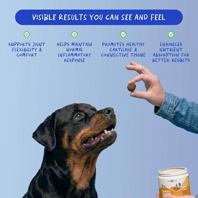 Turmeric for Dogs 90 Soft Chews - Joint, Anti-Inflammatory & Collagen | Turmeric with Curcumin, BioPerine, Collagen & Fish Oil. Supports joint health & eases inflammation and promotes mobility.