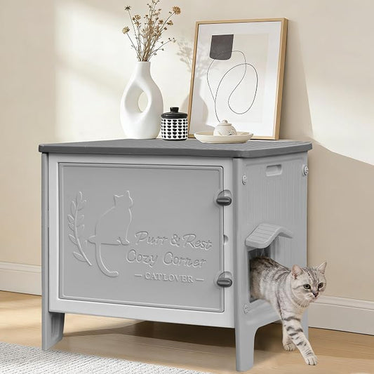 Cat Litter Box Enclosure Furniture Plastic Hidden Enclosed Litter Box Cabinet Cat House Kitty End Table for Living Room, Entryway, Balcony, Bedroom