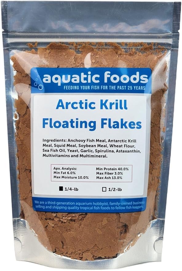 Arctic Krill Flakes which Contain Natural Carotenoids & Astaxanthin that Will Enhance The Vibrant Colors of Fish, for All Tropical and Marine Fish...WL…1/4-lb Foil Pouch Bag