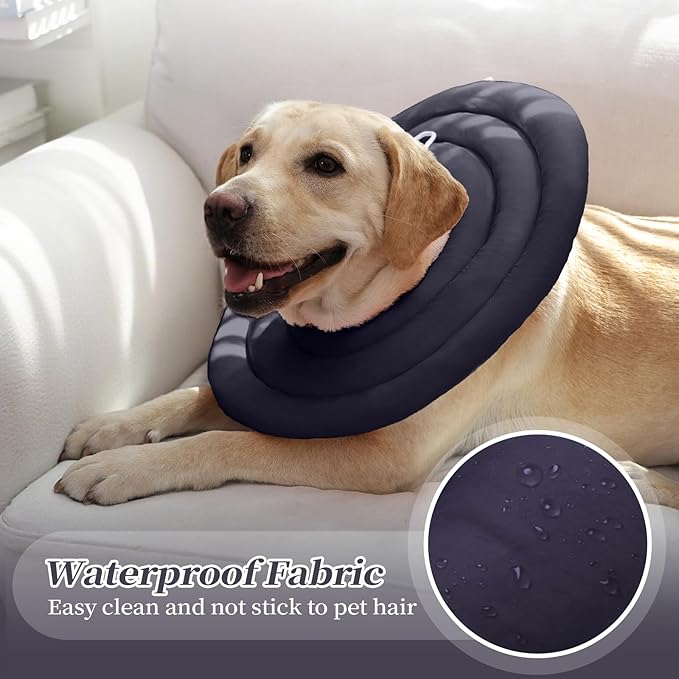 IDOMIK Dog Recovery Collar, Waterproof Soft Dog Cone After Surgery, Comfy Protective Elizabethan Collar Alternative for Dogs Cats, Adjustable Pet Neck Donut Cone Anti-Licking Biting Wounds,Grey,S