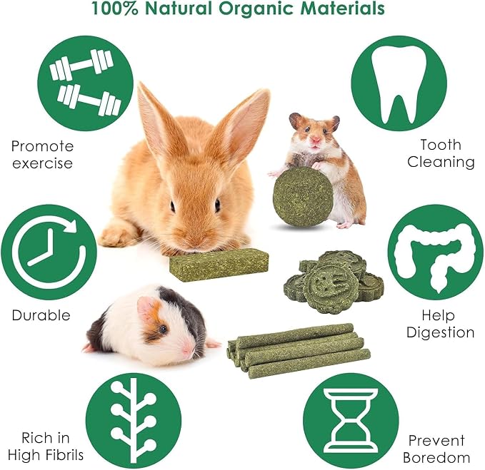 ERKOON 75Pcs Bunny Chew Toys, 100% Natural Timothy Hay Biscuit&Treats Sticks, Chew Toy for Teeth for Rabbit Chinchilla Guinea Pig Hamster Gerbil Squirrel, 25.5oz