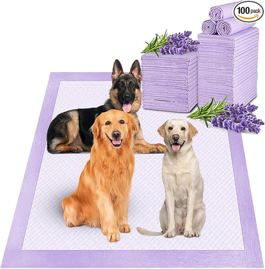 Boscute Lavender Scented Thicken 6 Layers Heavy Absorbent 30"x36" Pet Training Dog Pee Pads, Extra Large Polymer Leak-Proof Quick Dry Puppy Pee Pads, Disposable Pee Pads for Dogs Cats Rabbit 100Counts
