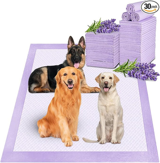 Boscute Lavender Scented Thicken 6 Layers Heavy Absorbent 30"x36" Pet Training Dog Pee Pads, Extra Large Polymer Leak-Proof Quick Dry Puppy Pee Pads, Disposable Pee Pads for Dogs Cats Rabbit 30Counts
