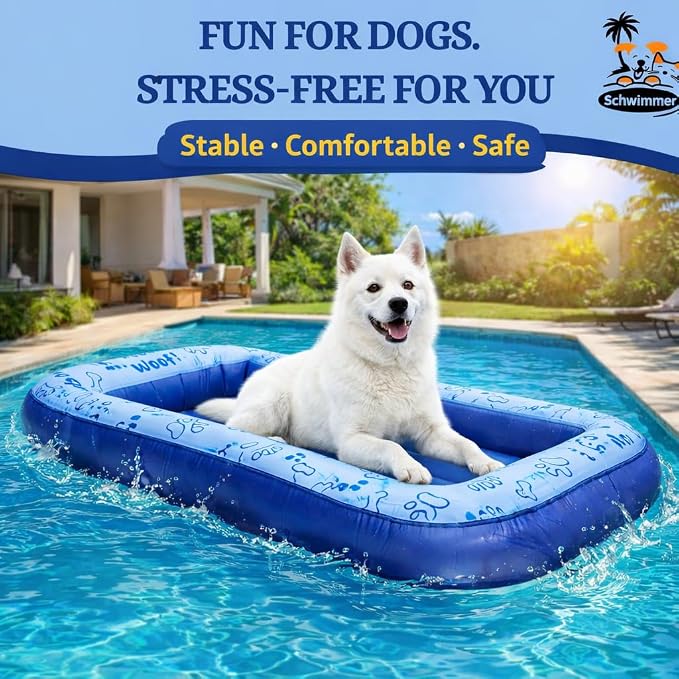 Schwimmer Dog Pool Float – Premium Pool Float for Large Dogs up to 220lbs – Durable & Inflatable Dog Raft for Pool, Lake & Beach – Comfortable & Safe Floating Mat for Summer Fun - Dog Floatie