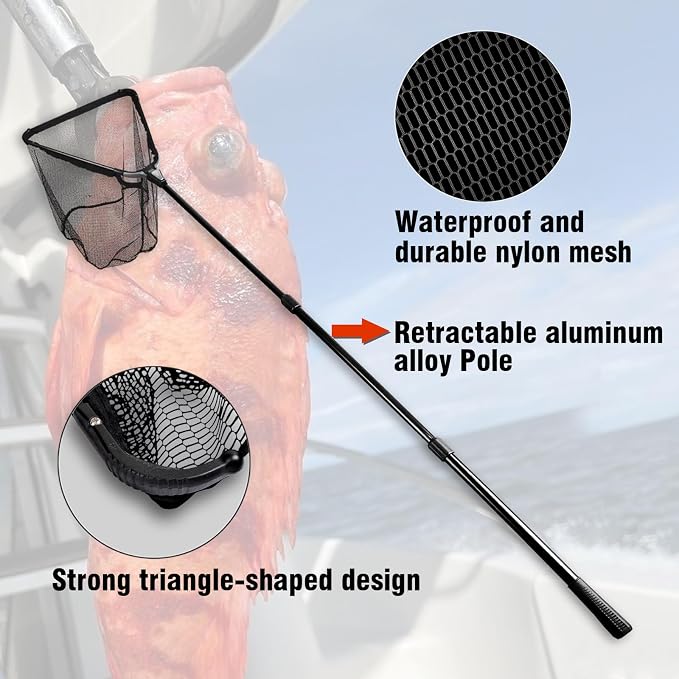 Fiblink Folding Aluminum Fishing Landing Net Fish Net with Extending Telescoping Pole Handle