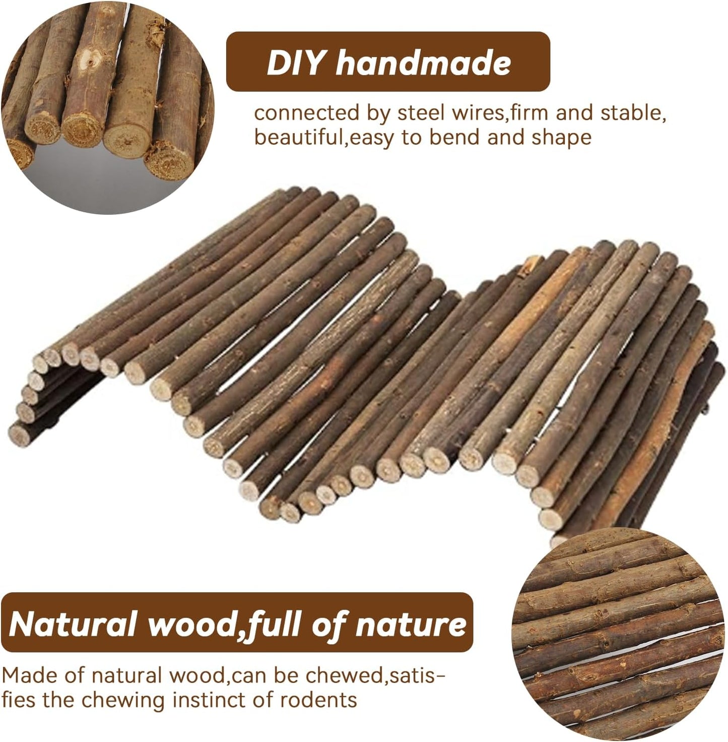 kathson Wooden Hamster Bridge,Guinea Pig Wood Ladder Bendable Tunnel Hideout Hut Small Animal Climbing Toys for Ferret Hedgehog Chinchilla Mice Rat Gerbil Baby Rabbit(15.7 x 6.0 in)