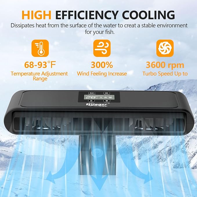 hygger Aquarium Chiller Fan, Auto Temperature Control Aquarium Cooling Fan with Adjustable Temperature and 3 Wind Speed, Quiet Fish Tank Cooler
