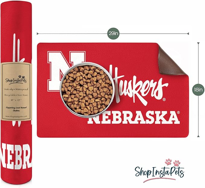 Nebraska Cornhuskers Officially Licensed Food and Water Mat for Dogs and Cats | 18" x 29" | Non-Slip | Water-Proof