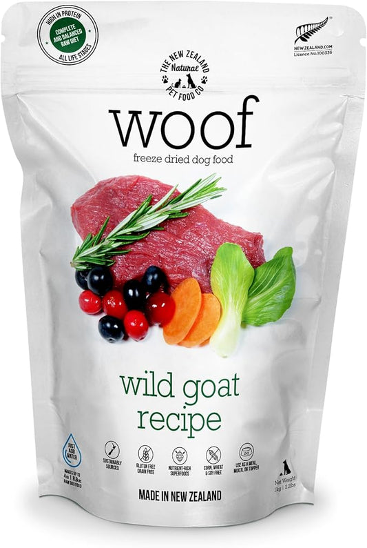 The New Zealand Natural Pet Food Co. WOOF Freeze Dried Dog Food - Wild Goat Recipe, High Protein Dog Treats, Natural Dog Food Topper or Snacks - 35 Ounce (Pack of 1)